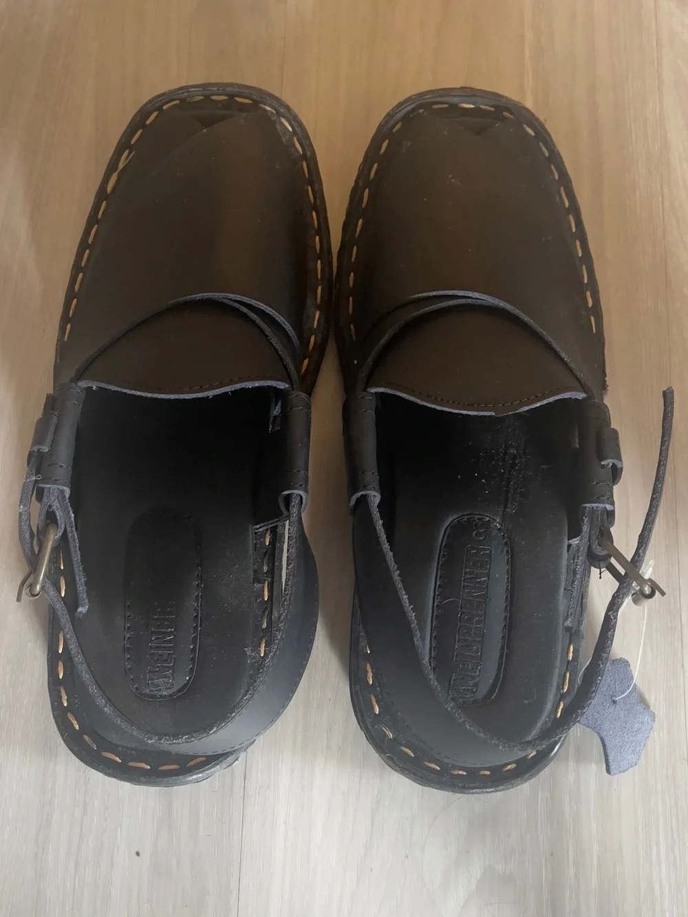 Men's Black Leather Slingback Sandals - Unknown Brand